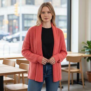 L.L. BEAN Women's EUC Shaker Stitch Knit Open-Front Cardigan Mango | Size XS‎